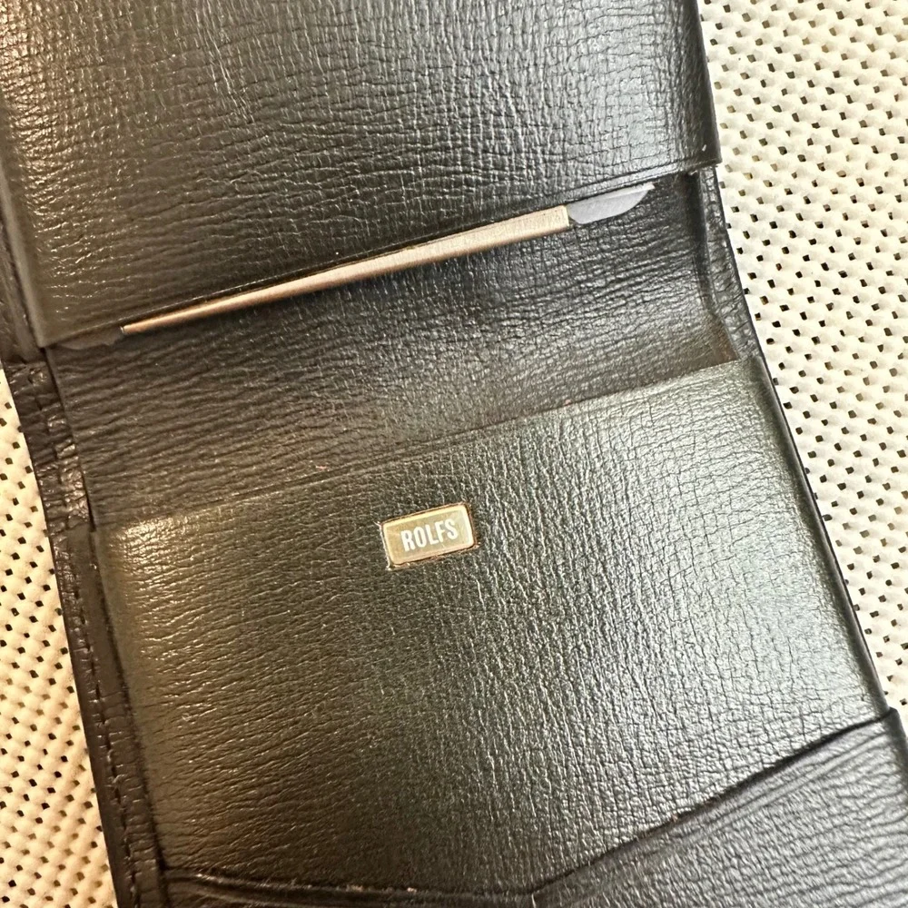 Rolfs Vintage Bi- Fold Black Textured Cowhide Leather Wallet Bills Card Mens NEW